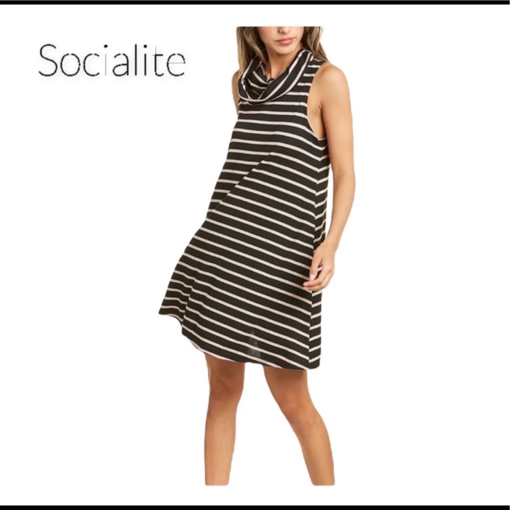 Socialite Cowl Neck Stripe Black/Taupe Rib Size L Like New without Tag